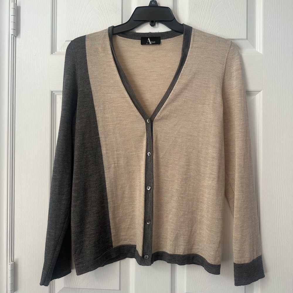 Algo Cashmere Silk Blend Cardigan XL Beige Gray Colorblock
